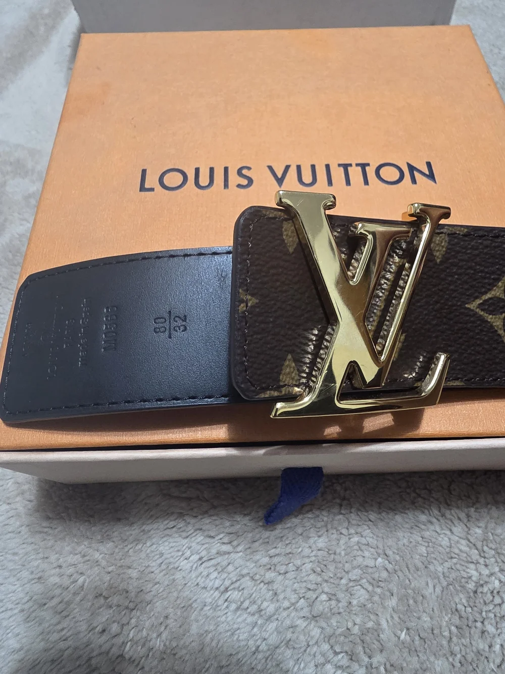 Louis Vuitton Brown Monogram Belt with Gold LV Buckle